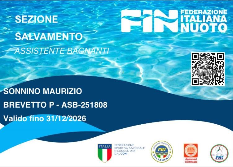 Tesserino FIN Sezione Salvamento, brevetto di assistente bagnanti di Maurizio Sonnino
